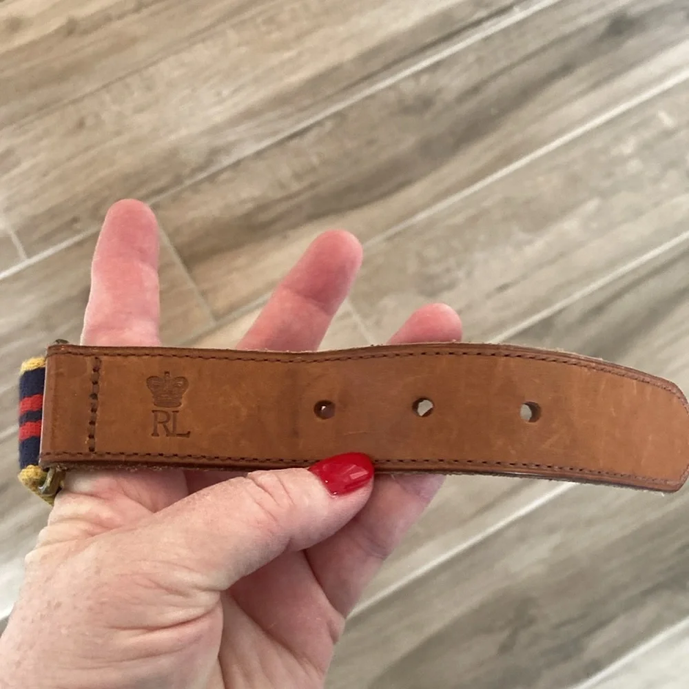 Ralph Lauren 38 adjustable striped leather belt